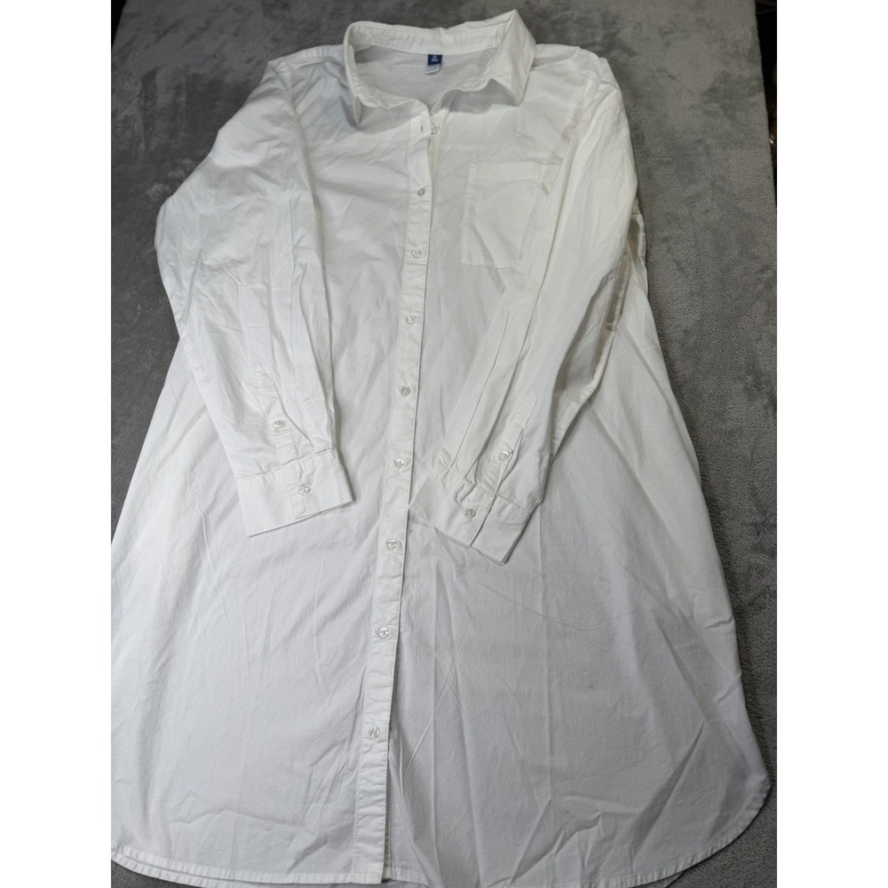 NWT Old Navy Shirt Dress XL Tall White All Cotton Button Up Collar Long Sleeve